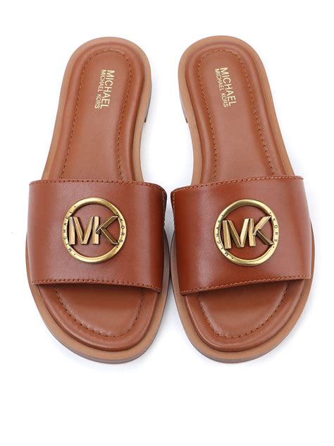 michael kors double buckle slides female shoes|Michael Kors leather slides.